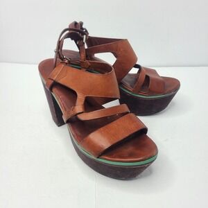 rag & bone Brown Leather Platform Sandals with Green Trim
